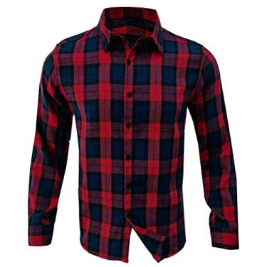 Imagem de CNSTORE Camisas polo táticas Camisa social masculina com lapela e estampa xadrez manga longa camiseta casual