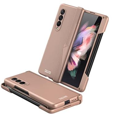 Imagem de Estojo com dobradiça magnética para Samsung Galaxy Z Fold 3 5G Side Build in S Pen Slot Holder Cover Thin Hard Plastic Case (NO S Pen), Rose Gold (NO Pen), para Z Fold 3 5G