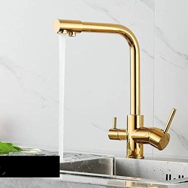 Imagem de Torneira filtrada para cozinha Balck com torneira purificadora de latão com pulverizador duplo para água potável Torneira para pia misturadora, D