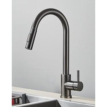 Imagem de Torneira de cozinha de níquel escovado com furo único bica para pia de cozinha torneira misturadora cabeça de pulverização cromada/preta torneira misturadora, cinza D