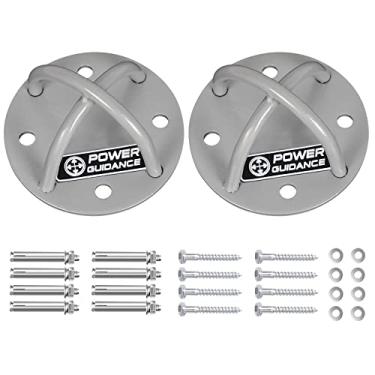 Imagem de POWER GUIDANCE Suporte de parede e teto para tiras de suspensão, anéis de ginástica, balanços de ioga e corda de batalha de banda de resistência de rede (prata, conjunto de 2)