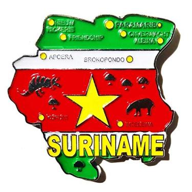 Imagem de Imã Suriname – Imã Mapa Suriname Bandeira Cidades Símbolos - Mapa Mundi Magnético - Imã Geladeira Suriname