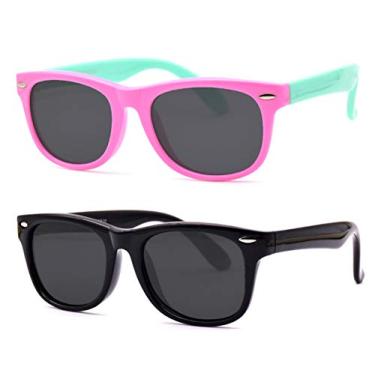 Imagem de JUSLINK Óculos de sol infantis, flexíveis para crianças, polarizados, quadrado, moderno, unissex, para crianças de 2 a 10 anos, Preto + rosa-verde, Small