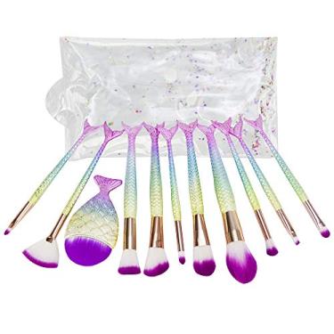 Imagem de Kit 11 Pincéis para Maquiagem Sereia Calda De Peixe Colorido CBRN15375