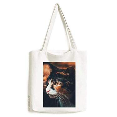 Imagem de Bolsa de lona vintage com perfil de olho de gato marrom bolsa de compras casual bolsa de mão