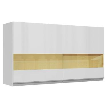 Imagem de Armário Aéreo Glamy 100% MDF 120 cm 2 Portas Vidro Branco