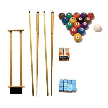 Imagem de Taqueira 4 Taco 1,45 + Giz Azul E Br + Bola Numerada Sinuca