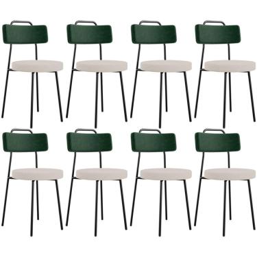 Imagem de Kit 08 Cadeiras Decorativa Estofada Sala Jantar Barcelona L02 Facto Verde Musgo Linho Bege - Lyam