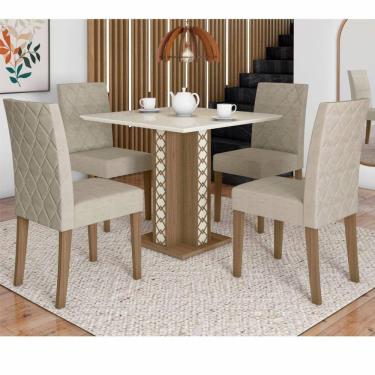 Imagem de Conjunto Sala de Jantar Mesa Quadrada Isis com Vidro 90cm 4 Cadeiras Jade Carvalho/Off White