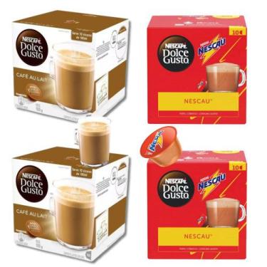 Imagem de Kit Com 4 Caixas Capsulas Café Dolce Gusto Nescau + Au Lait Dolce Gust