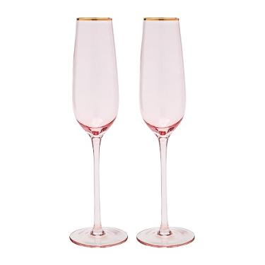 Imagem de Vikko Taças de champanhe, 250 ml, taça de champanhe para torrar, rosa com aro dourado, taças de champanhe cristalinas, conjunto de 2 elegantes taças de vinho espumante