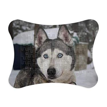 Imagem de Moldura de quebra-cabeça para fotografia Dog Animal Snow Husky Decoração de imagem