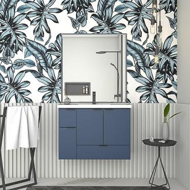 Imagem de Gabinete Para Banheiro em Madeira Com Lavatório em Mármore Sintético Orquídea Azul