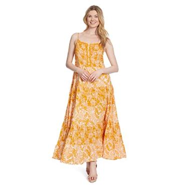 Imagem de Jessica Simpson Vestido longo Alanis Pintuck feminino, Palm Bliss - Girassol/Jungl, 2X
