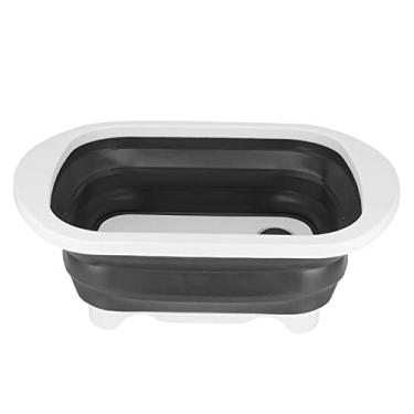 Imagem de Tábua de corte dobrável com escorredor, tábua de cortar dobrável de silicone multifuncional, cesta de armazenamento de alimentos para bacia de banheira