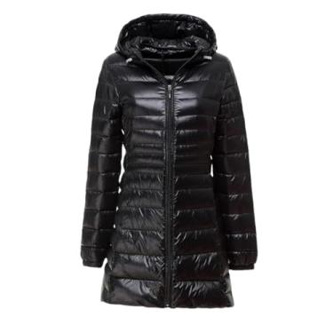Imagem de Niiyyjj Casaco longo feminino de inverno com capuz acolchoado com capuz ultra leve, Preto, G