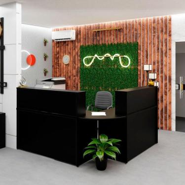 Imagem de Balcão Atendimento de Canto em L Recepção Consultório 140x60cm Preto