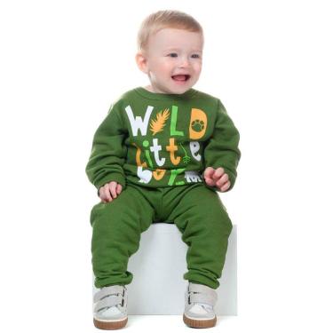 Imagem de roupinha de bebê conjunto Moletom infantil masculino felpudo Blusão e calça