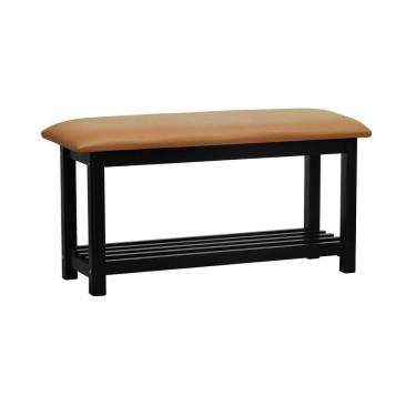 Imagem de Banco Sapateira Viena Madeira Maciça - Preto Assento Estofado Corano Caramelo