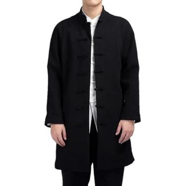 Imagem de KANG POWER Jaqueta masculina estilo nacional chinês longo corta-vento jaqueta masculina moda urbana jaqueta quimono vintage primavera casaco, Preto, GG