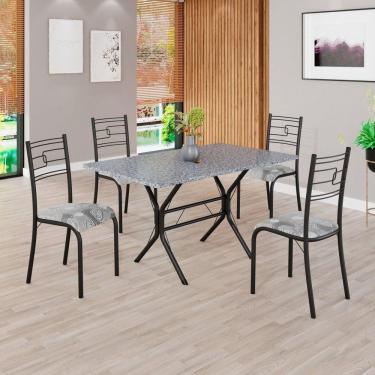 Imagem de Conjunto Sala de Jantar Mesa Retangular 120x75cm Tampo Granito Ocre 4 Cadeiras Paraty Paraopeba/ Preto Fosco