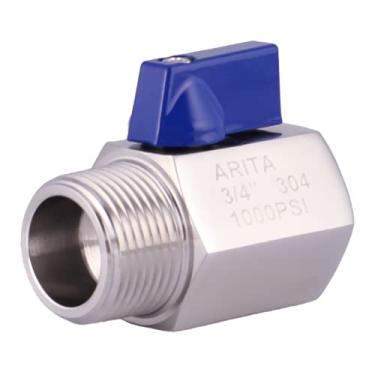 Imagem de ARITA Mini válvula de esfera 3/10.2 cm, aço inoxidável 304 porta reduzida 1000PSI para água, óleo e gás, macho/fêmea NPT, cabo azul
