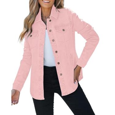 Imagem de luvamia 2023 Jaquetas jeans femininas fashion jaqueta jeans ocidental grande jaqueta de outono jaqueta de botão com bolsos, Blush rosa, 3G