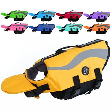 Imagem de EMUST Colete salva-vidas para cães, colete salva-vidas refletivo e ajustável para cães pequenos/médios/grandes, colete aquático durável para cães com boia frontal no pescoço (2GG, amarelo)