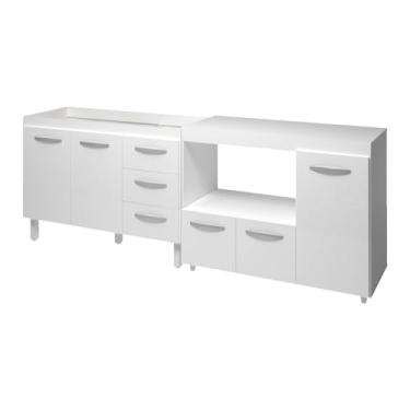 Imagem de Moblis Móveis, Kit Balcão para Pia 118 cm Bianca Branco com Balcão para Forno Elétrico e Microondas Liza Branco