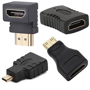 Imagem de SplendoRoute Kit adaptador HDMI, pacote com 4, HDMI 2.1 macho para fêmea, inclui mini HDMI, conector micro HDMI, conector fêmea para fêmea, extensor compatível com 3D 4K
