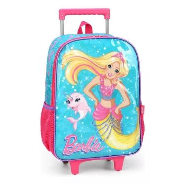 Imagem de Mochila Escolar de Rodinhas Barbie Sereia Verde/Rosa Luxcel