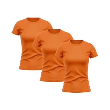 Imagem de Kit 3 Camisetas Feminina Manga Curta Dry Fit Básica Lisa Proteção Solar UV Térmica - Laranja