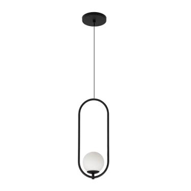 Imagem de Luminária Pendente Teto Lustre Arco Globo Vidro Quarto Preto