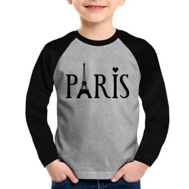 Imagem de Camiseta Raglan Infantil Paris Torre Eiffel Manga Longa - Foca Na Moda