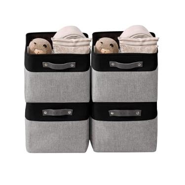 Imagem de DECOMOMO Cestas de armazenamento para prateleiras - Organizadores de armário de tecido e caixas de armazenamento, cestas perfeitas para organizar brinquedos de armário para berçário (cinza e preto