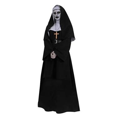 Imagem de ROLECOS Fantasia de freira assustadora plus size fantasia de padre de Dia das Bruxas preta, Preto, XXG