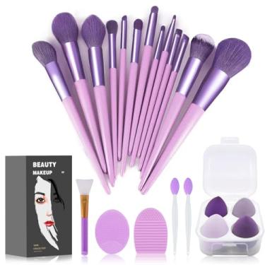 Imagem de Pincéis de maquiagem Kit de maquiagem 22 peças, pincel de base para sombra conjunto de pincéis de maquiagem (roxo, conjunto de 22 peças)