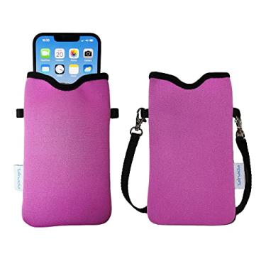 Imagem de Tainada Bolsa de neoprene para telefone masculina e feminina com alça transversal/cordão de pescoço para iPhone 14/13/12/11 Pro Max, Samsung S22+, S21 FE, A53, Google Pixel 6 (rosa)