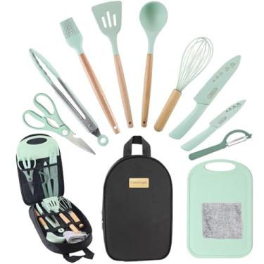Imagem de Camkinger Conjunto de utensílios de cozinha para acampamento, acessórios de cozinha, conjunto de utensílios de cozinha portátil para acampamento ao ar livre, equipamentos essenciais de silicone para