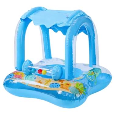 Imagem de Boia Bebê Chocalho Inflável Com Cobertura Para Piscina (Azul)