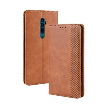 Imagem de Capa para Oppo Reno 1X Zoom, carteira de couro com suporte flip para Oppo Reno 1X Zoom, capa magnética retrô para celular, capa carteira com compartimentos para cartão