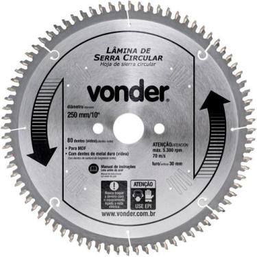 Imagem de Lamina Serra Circular Vídea 250x30x3,0mm 80 Dentes 5300 Rpm - Vonder