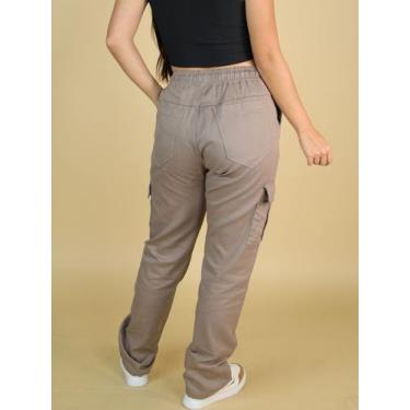 Imagem de Calça Cargo Feminina Parachute Sarja Larga Bolsos Unissex Masculina Sk