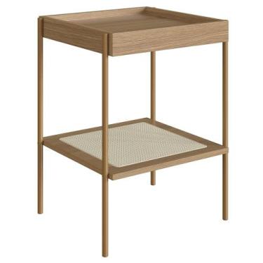 Imagem de Mesa Lateral Com Prateleira Pé Metal Arlo A10 Hanover/Dourado - Mpozen