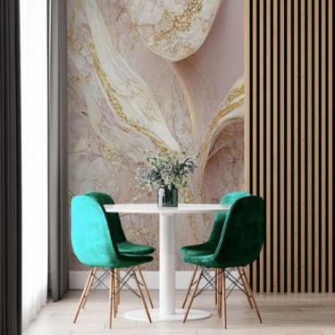 Imagem de Papel de Parede Painel 3D Mármore Branco Bege Ouro 2M Auto Colante Lav