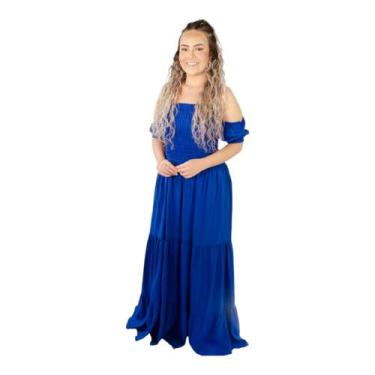 Imagem de Vestido Longo Lastex Ciganinha Saia Três Marias  - Dineia Cintra, Azul