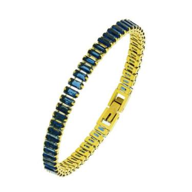 Imagem de Pulseira de Aço Riviera Safira Zircônia Carré IPG 20cm - Convex