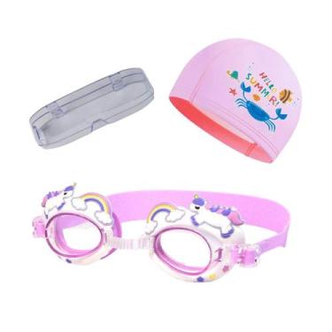 Imagem de Kit Oculos Touca e Estojo de Natação Infantil Unicórnio - Poolsy, Rosa