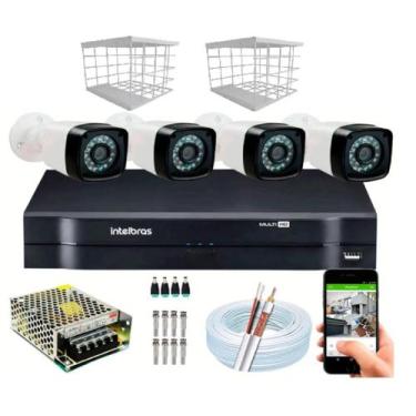 Imagem de Kit 4 Câmeras + DVR Intelbras 8ch + Câmeras HD 20m Infravermelho + Fon
