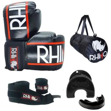 Imagem de KIT Treino Boxe Rhino com Luva + Bandagem+ Bucal + Bolsa - Spank, 16oz